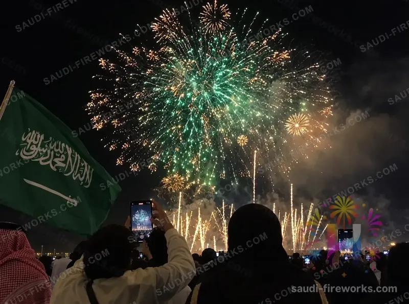 جمهور يتابع عرضاً نارياً في مناسبة وطنية — شركة هضاب