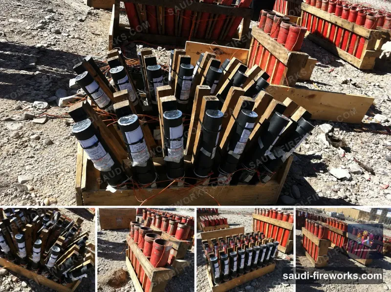 رفوف أنابيب إطلاق محمّلة بالقذائف ومثبّتة قبل بدء العرض — شركة هضاب