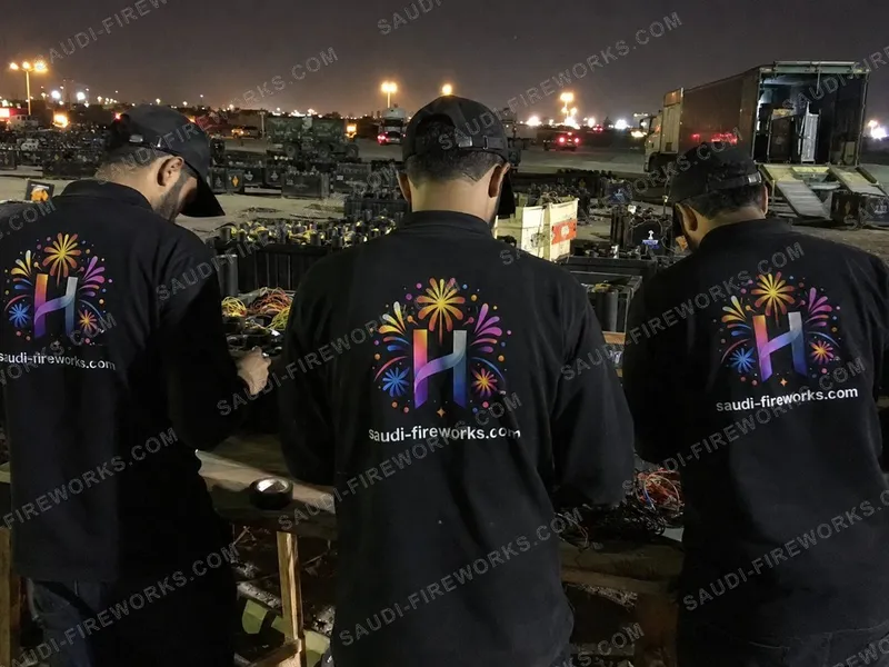 فريق التشغيل يجهّز موقع الإطلاق قبل بدء العرض — شركة هضاب